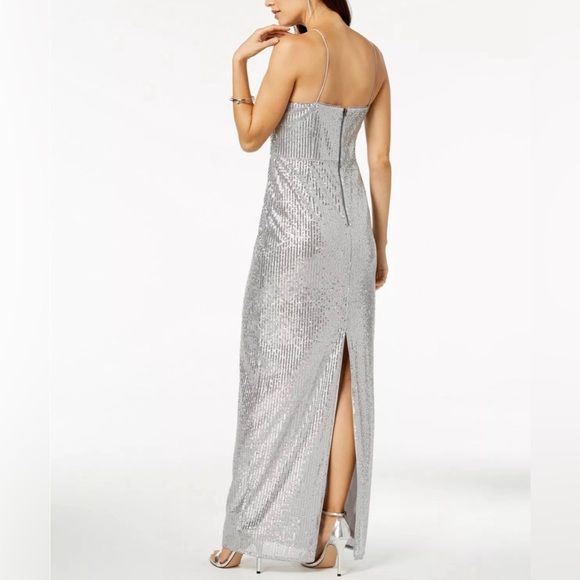 Nwt Adrianna Papell Sequin Cutaway Gown Silver women’s Size 8  US  $ 219 - Picture 2 of 16